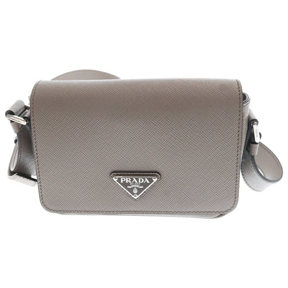 Prada Saffiano Leather Shoulder Bag Triangle Gray - Picture 1 of 5
